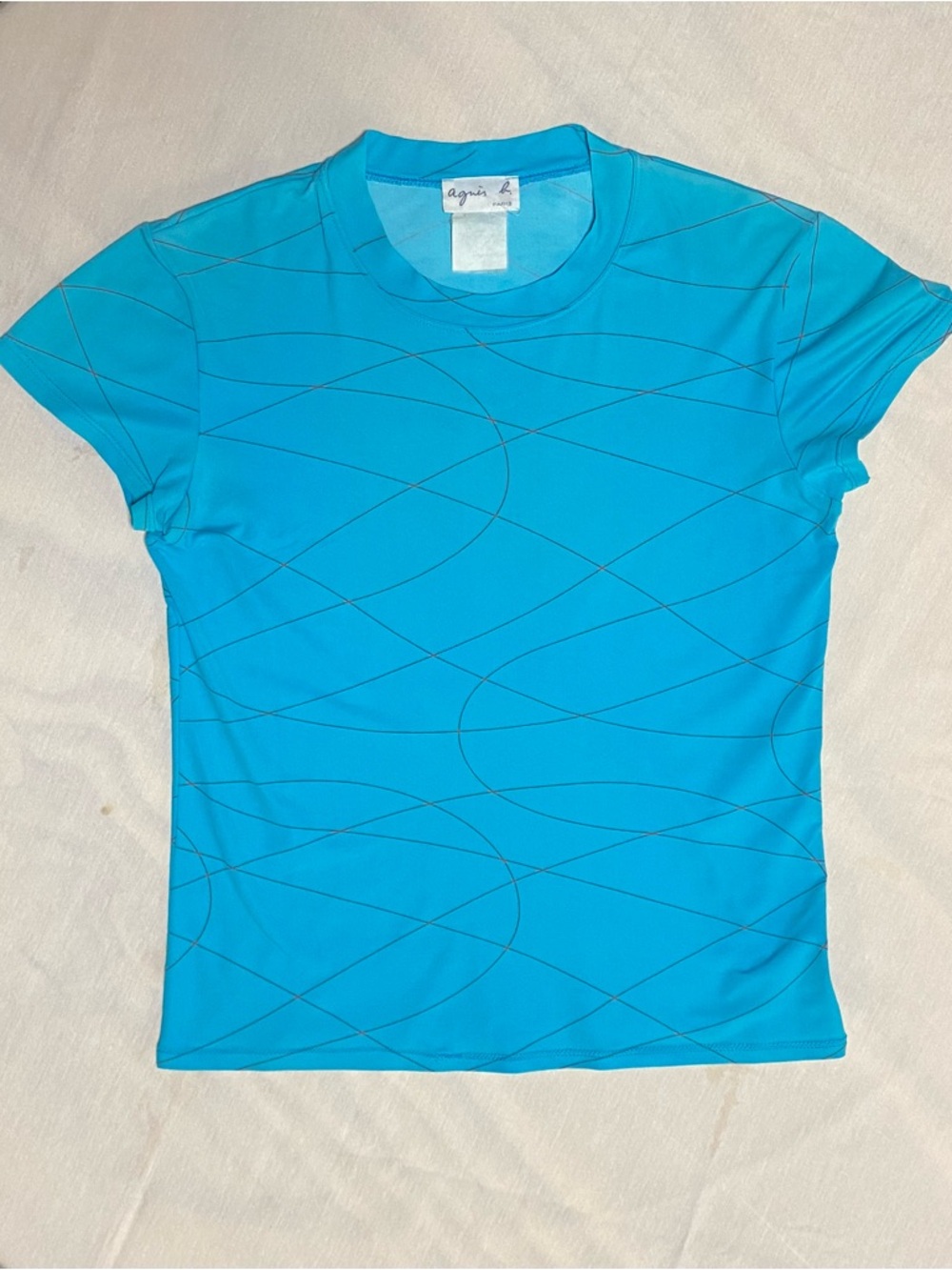Agnes B. Turquoise Short Sleeve Tee with Curved Line Print